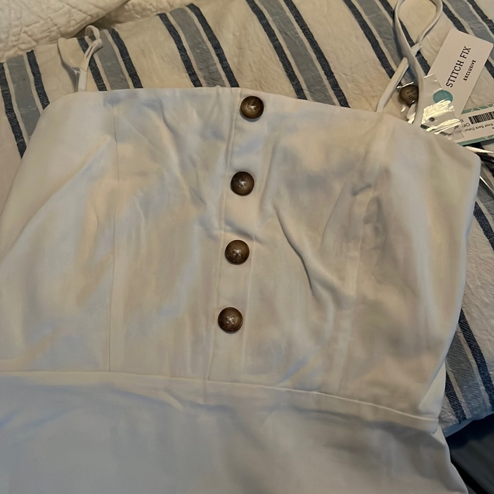 Mini White Tie-back Linen Button Dress